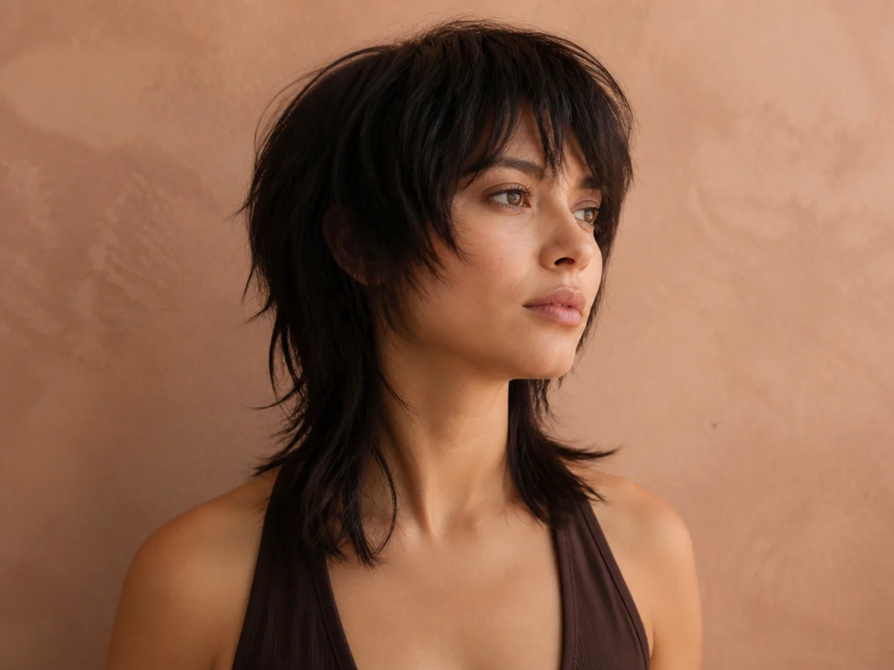 A modern mullet with a point cut perimeter