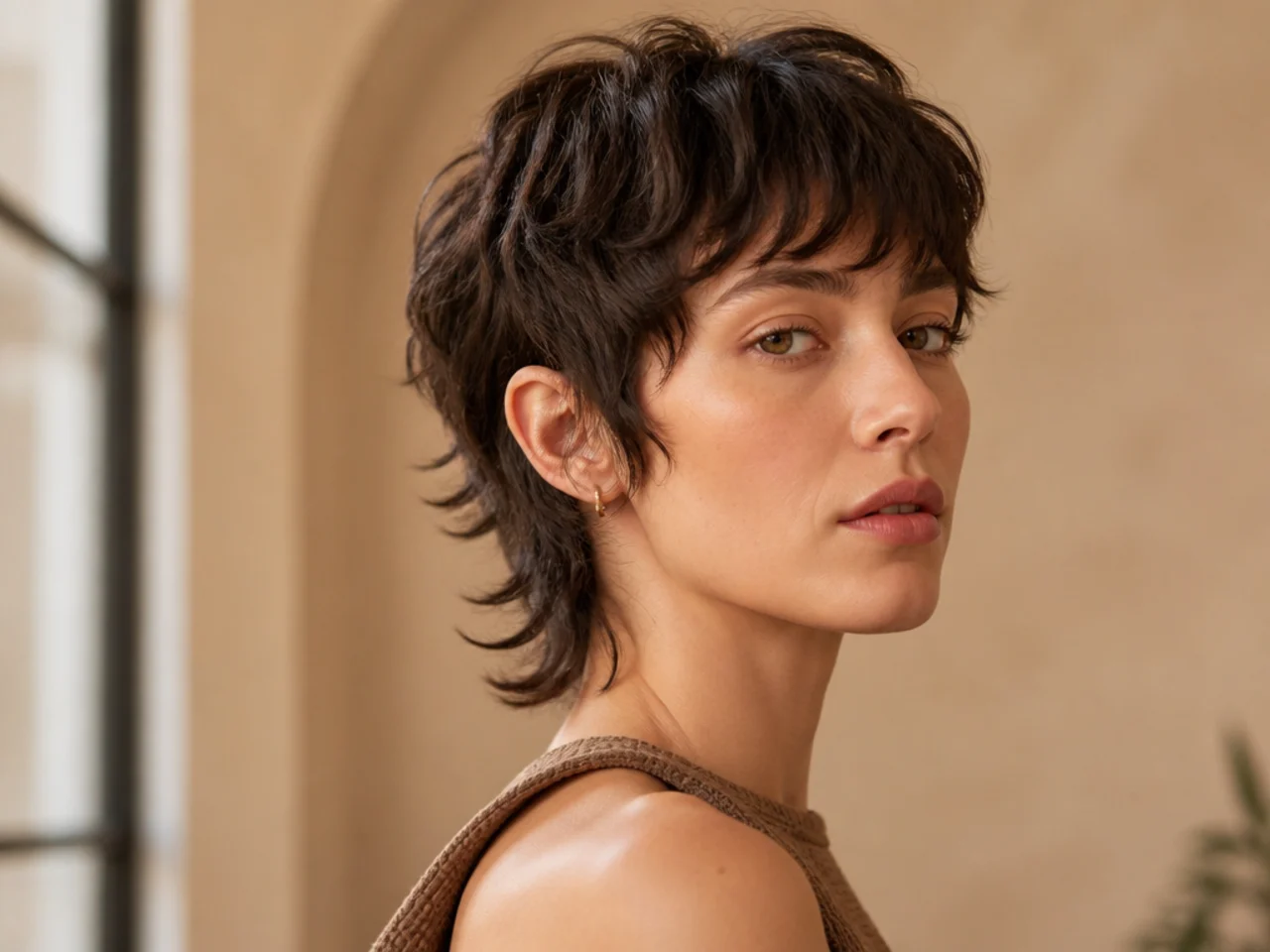 A bixie mullet with cropped sides and length at the back
