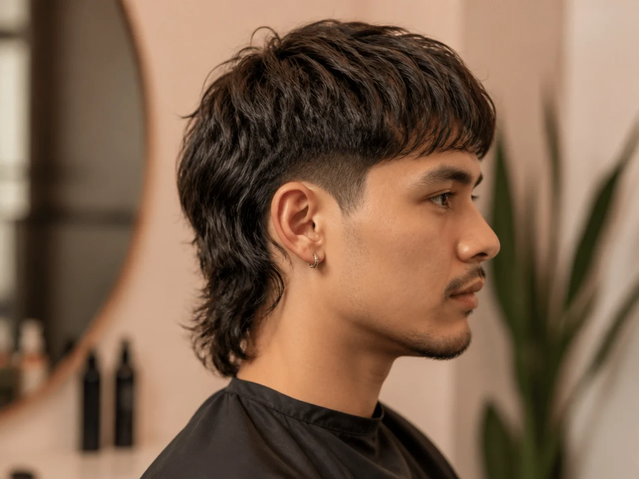 Scissor-cut comma mullet with fully scissor-blended sides, a soft defined comma at the front, and a naturally layered mullet at the nape