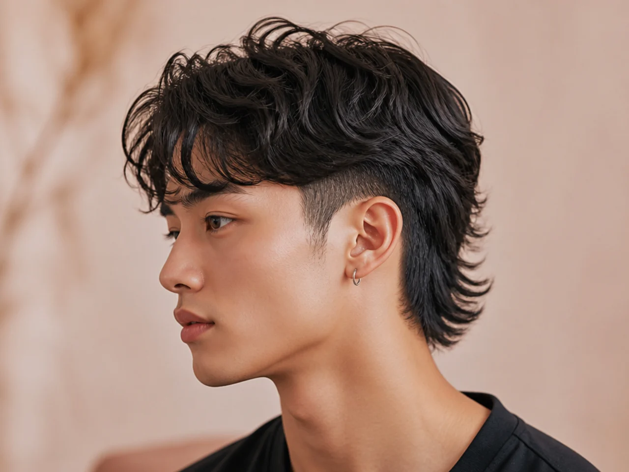 Low taper comma mullet with a soft blend at the temples, a clean defined front comma, and a controlled mullet drop at the nape