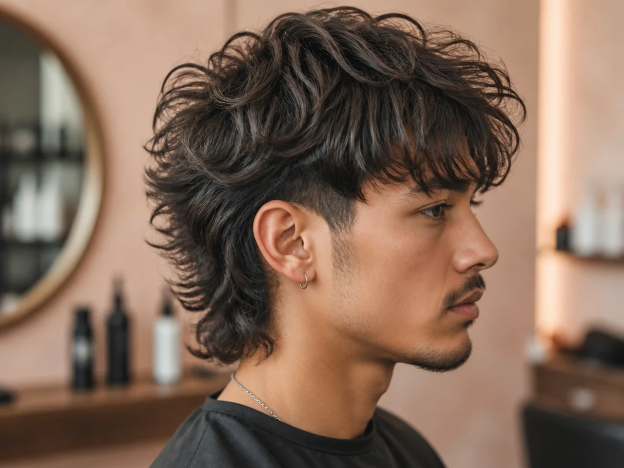 Shag-layered comma mullet with feathered face-framing layers, a natural front comma, and a softly layered mullet at the nape