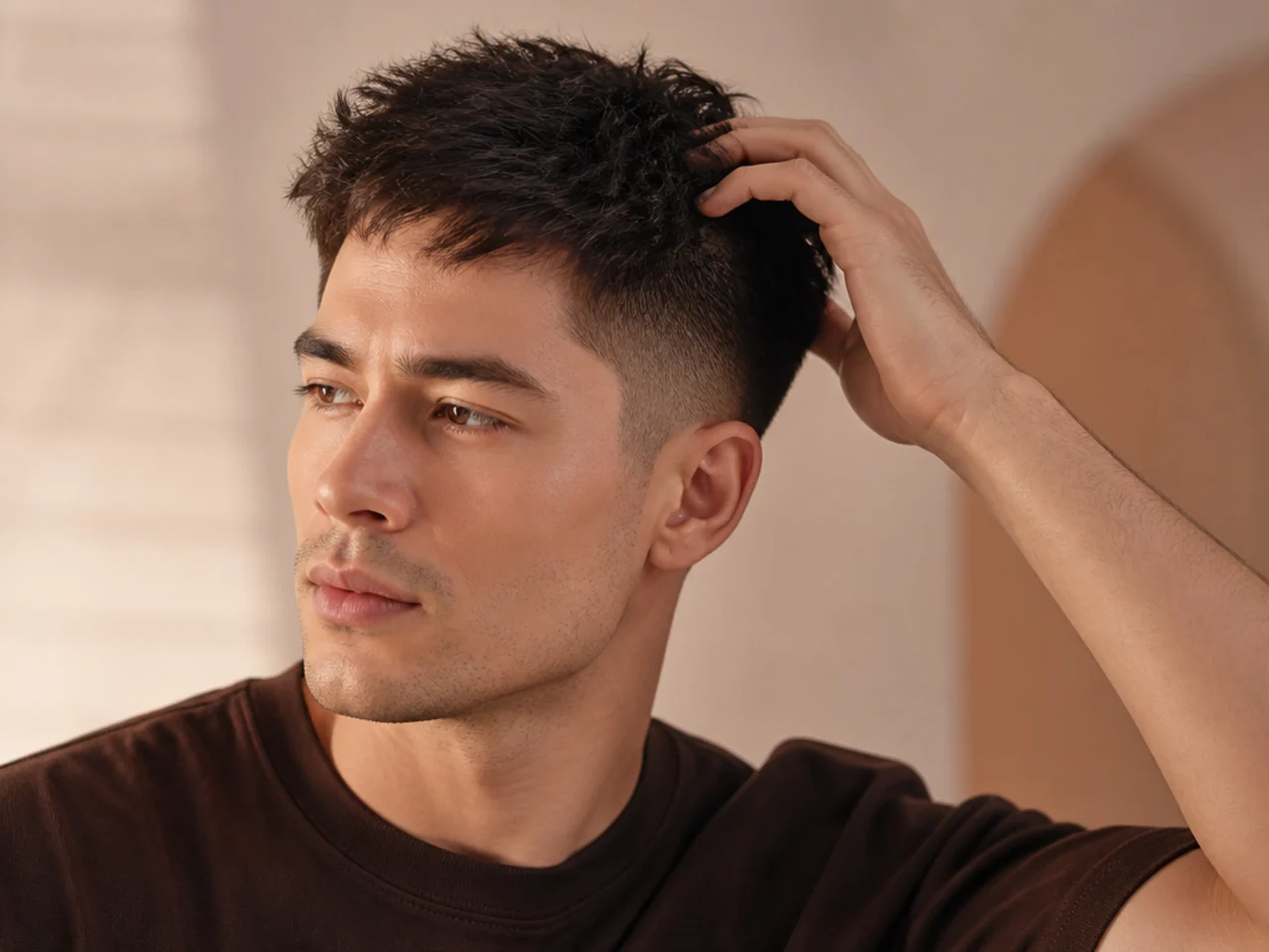 Rough-drying short hair by hand