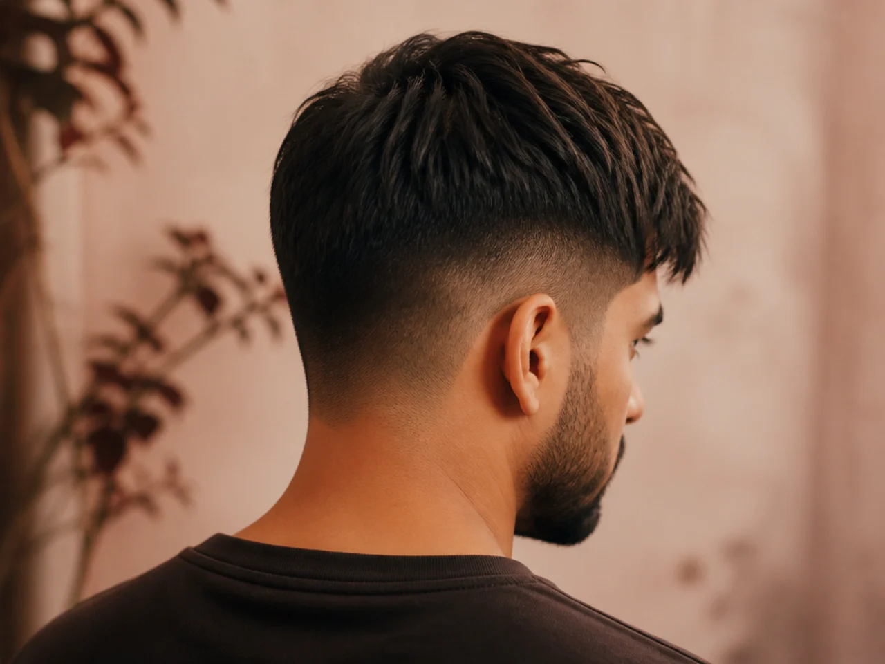 A point-cut fringe worn forward