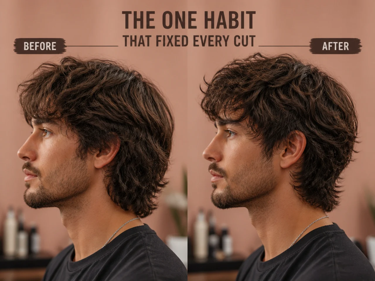 Client showing the same three reference photos on a phone at every recurring wolf cut appointment