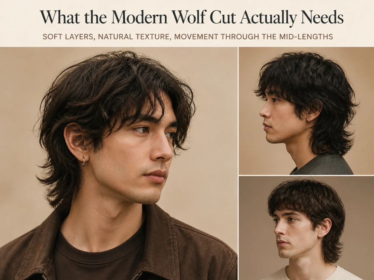 Anatomy of a modern wolf cut showing crown layers, face-framing, and layered back