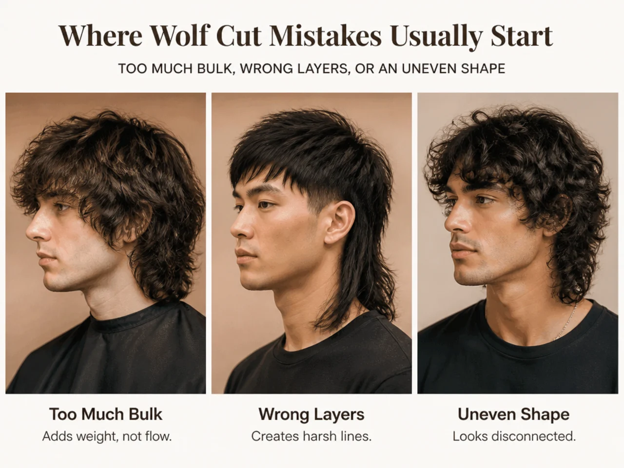 Two side-by-side portraits showing a bad wolf cut and its corrected version