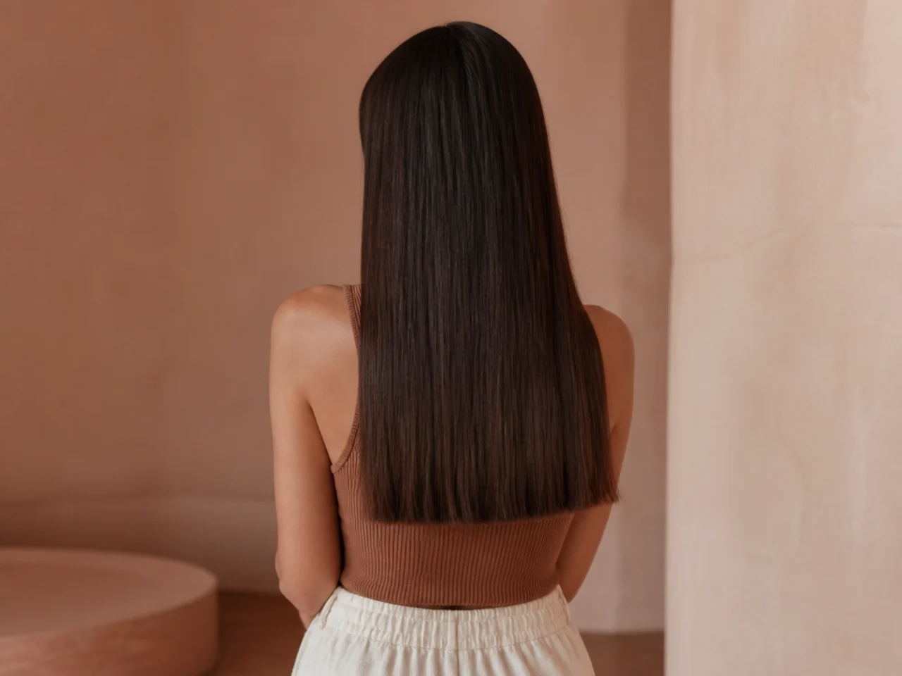 A long tail cut in one straight blunt line across the back