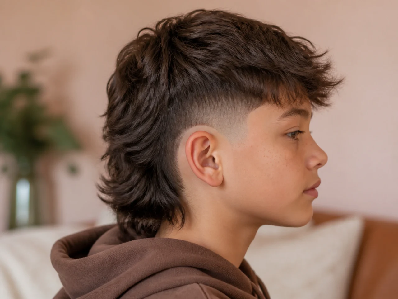 A curved burst fade arcing around the ear with long hair left at the back