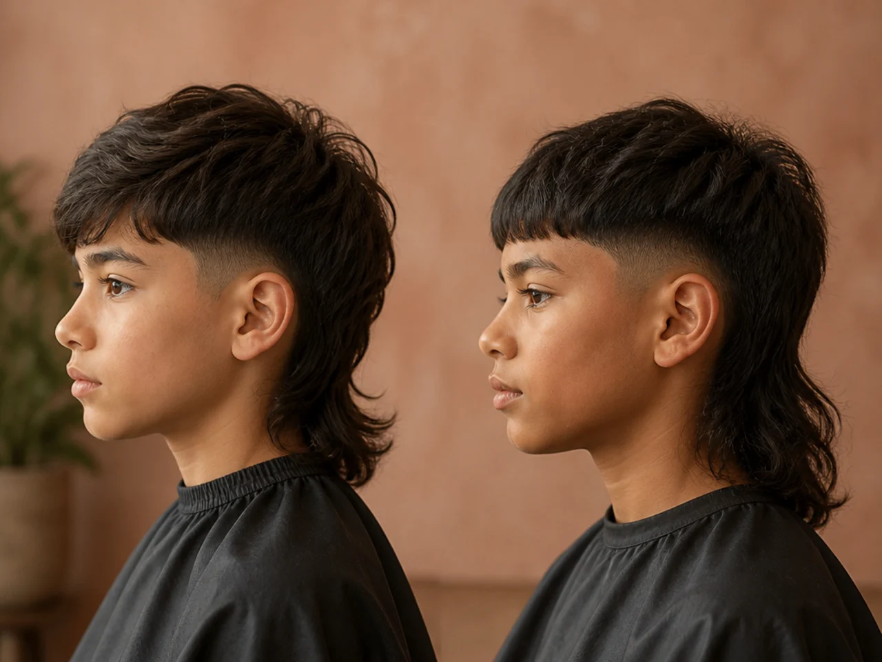 Side by side comparison of a blended and a disconnected mullet on a child