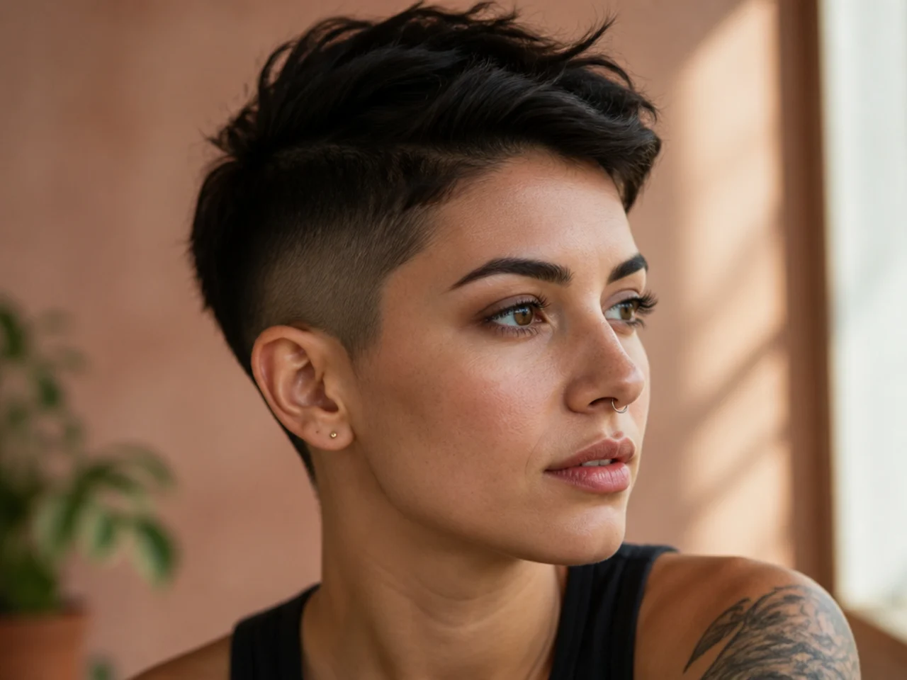 Short clipped sides at six millimetres beside longer hair on top