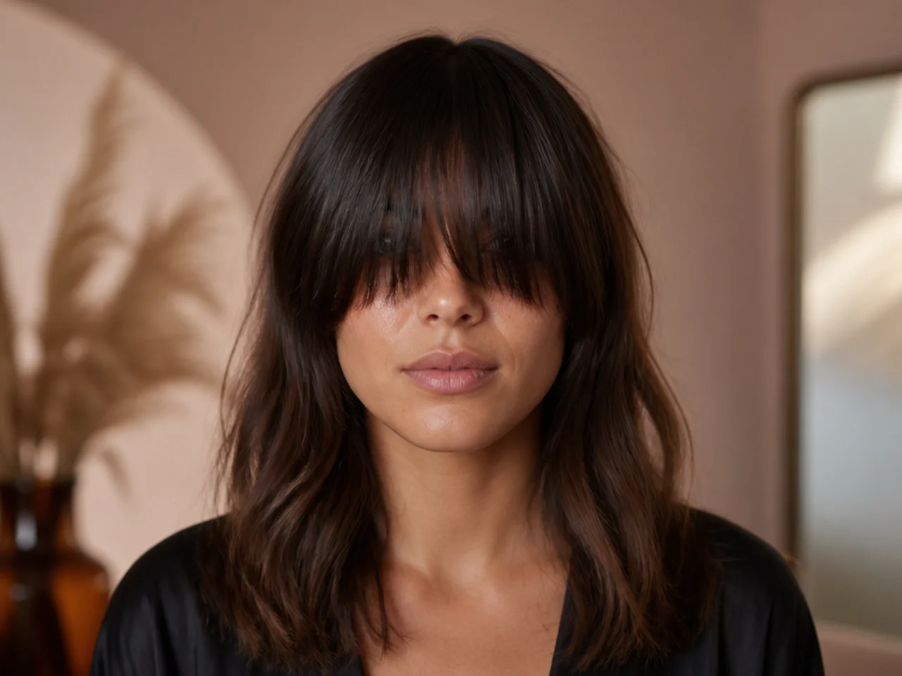 Front hair grown down to eyebrow level before any shaping