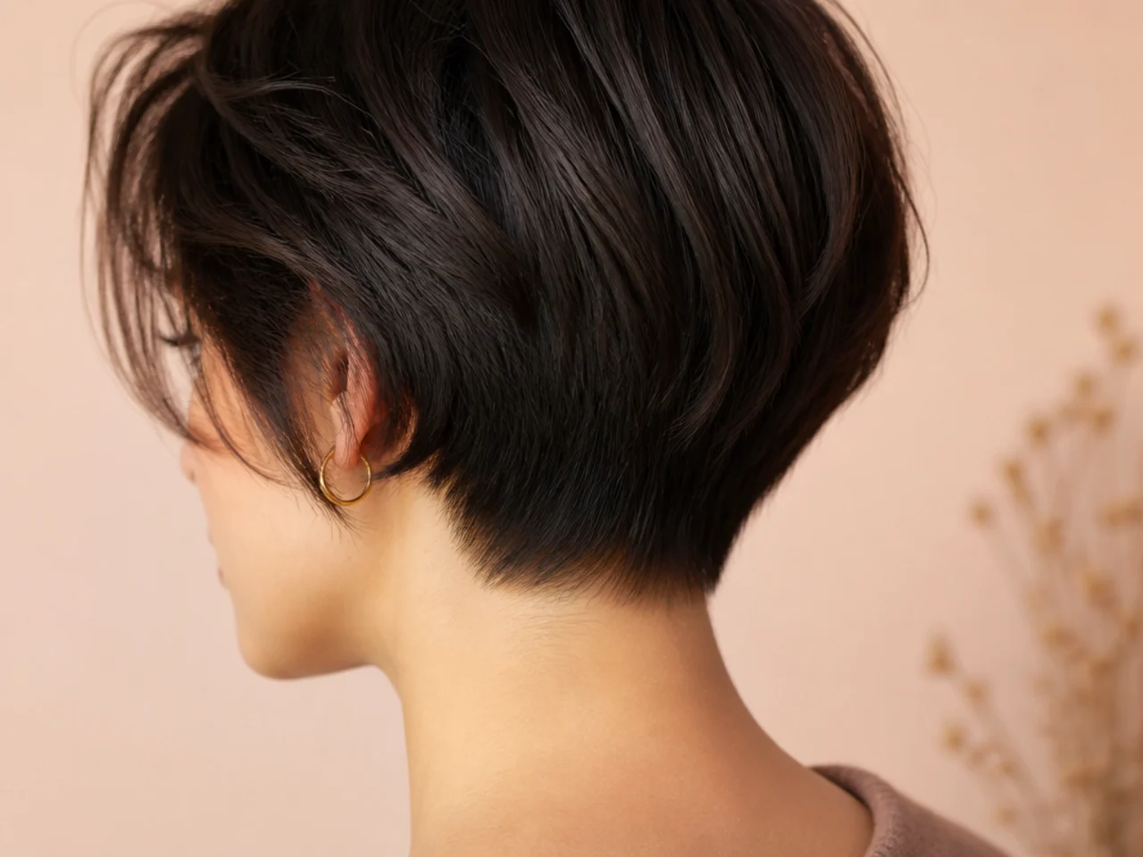 A softly tapered neckline at the back of a short haircut