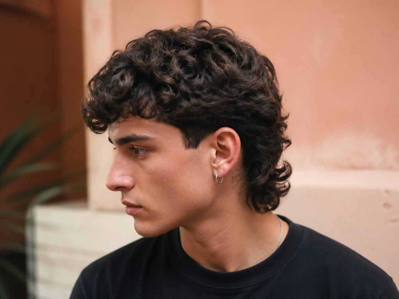 A short curly mullet with the length ending at the nape