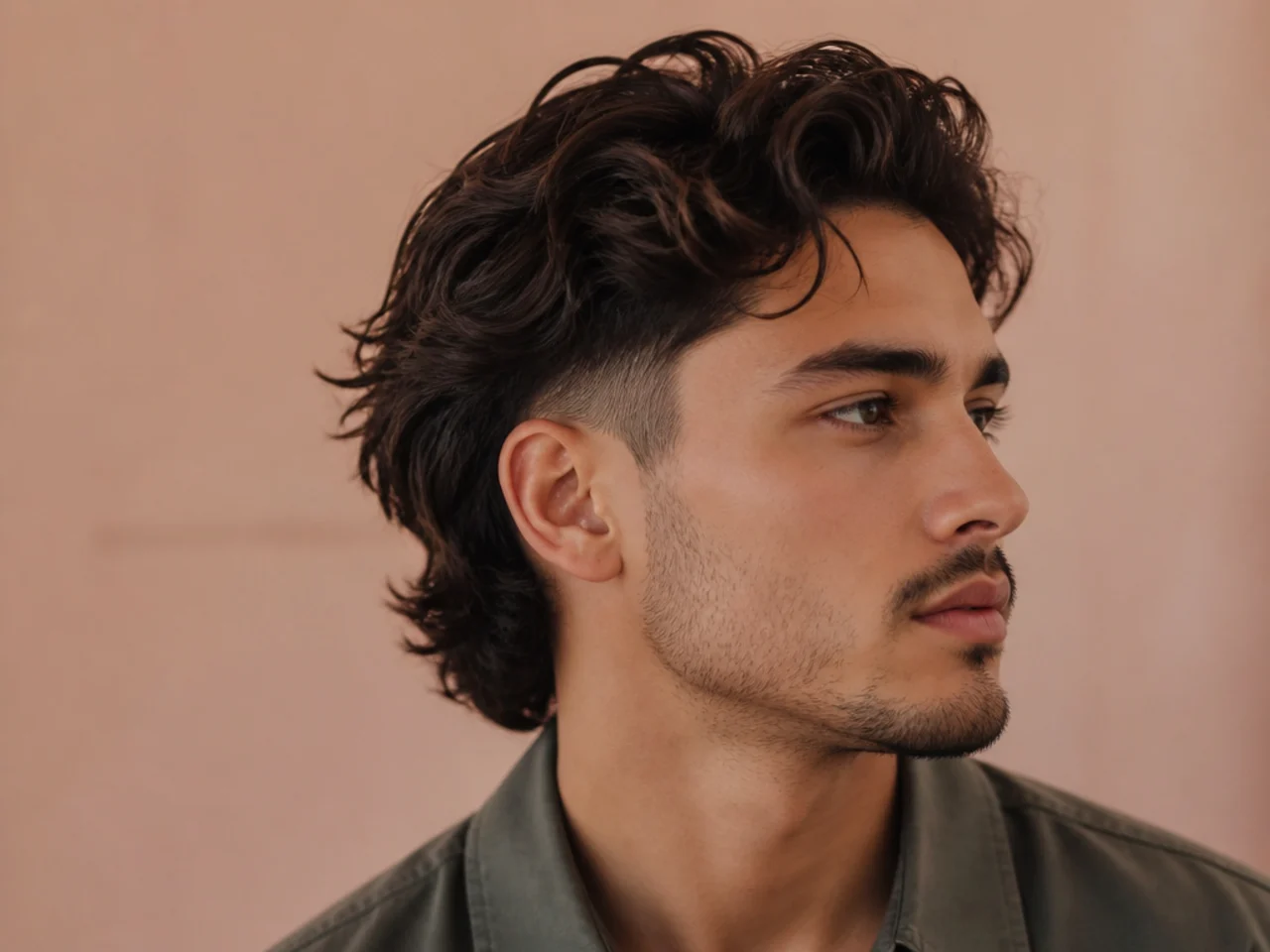 Loose waves falling past the collar with faded sides