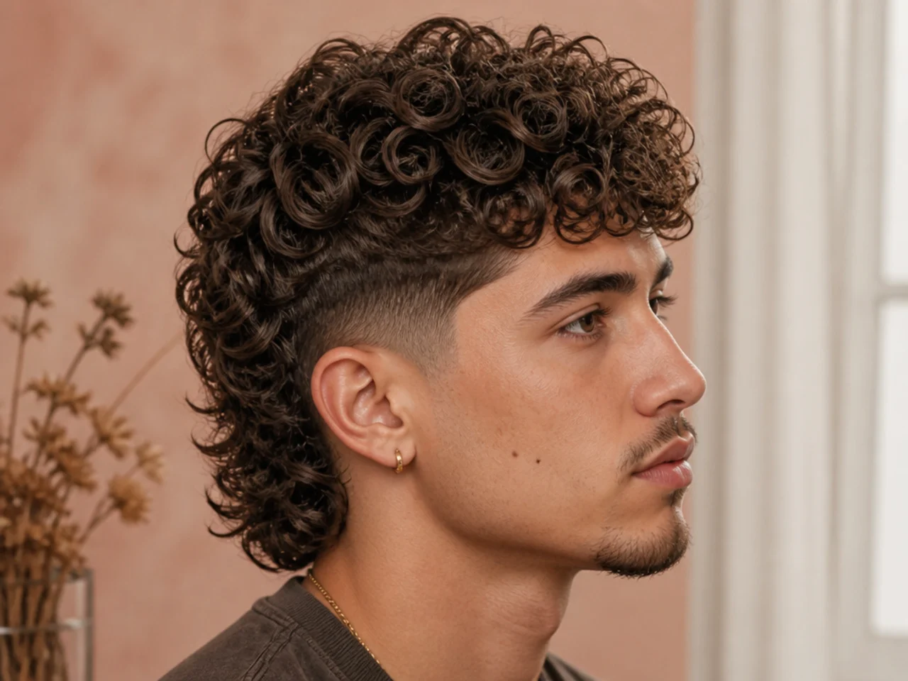 Defined spiral ringlets in a mullet with a soft faded side