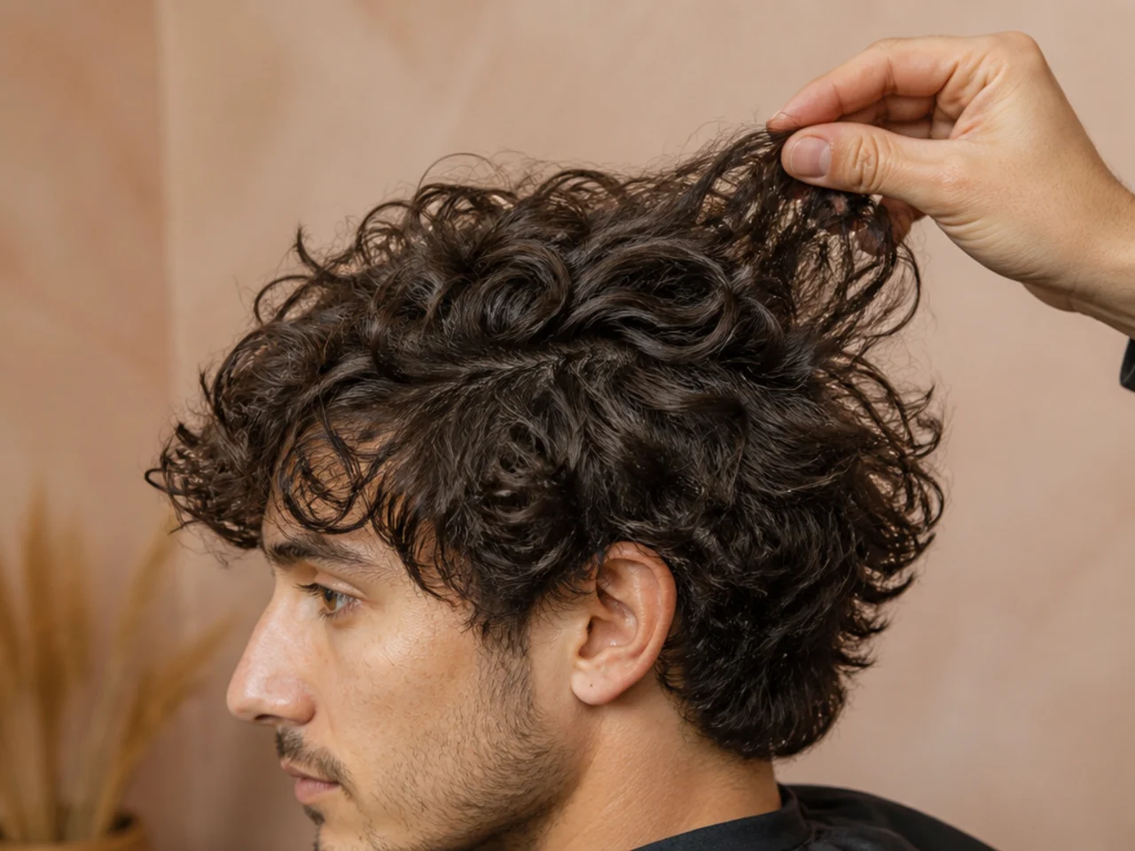 Curly hair lifted to show weight removed from the interior sections