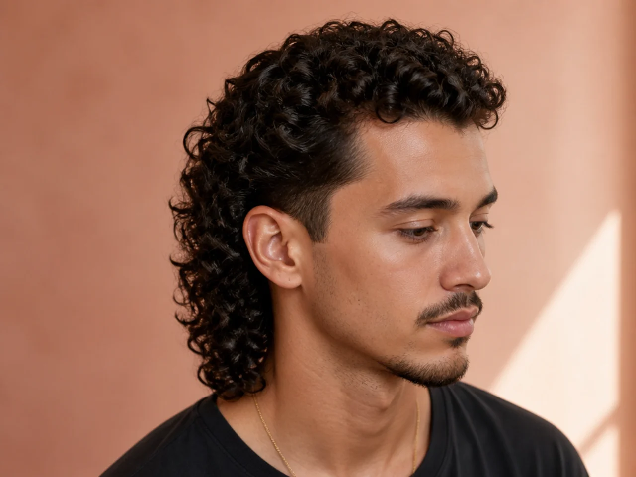 Cleaned up temple corners on a curly head with full length behind