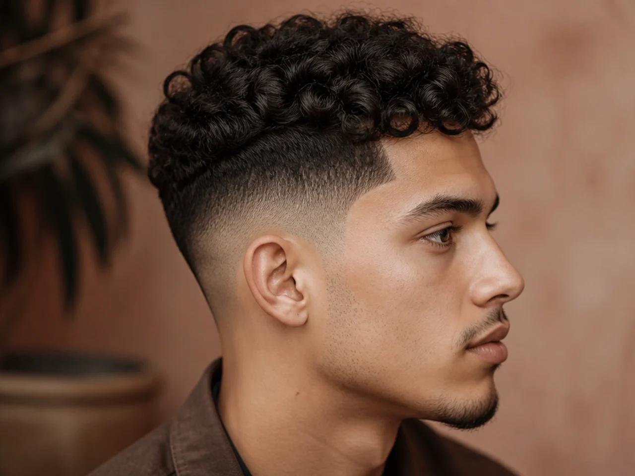 A hard step between clipped short sides and thick curls on top