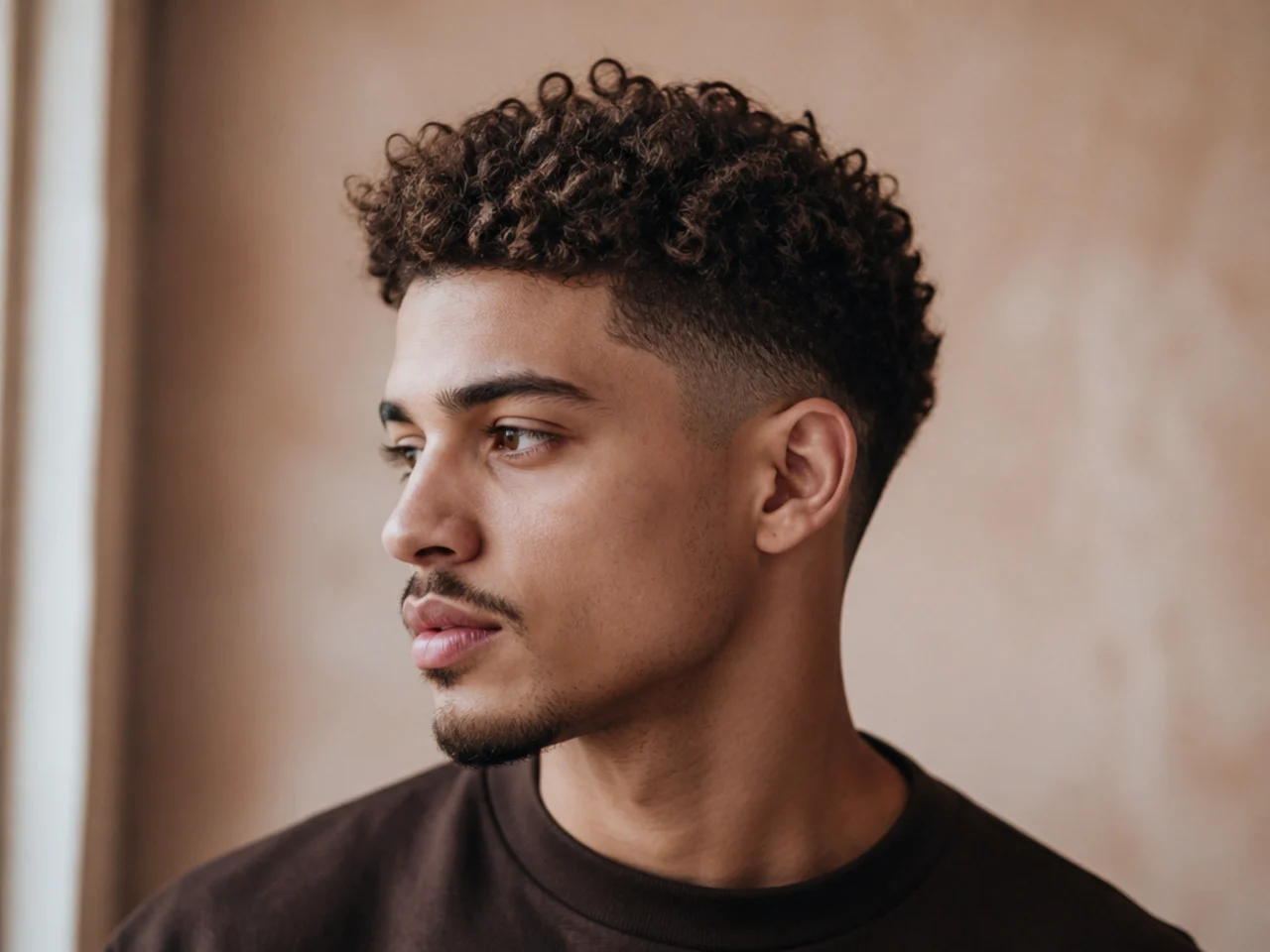 Curly hair graduating smoothly from short sides into a fuller top