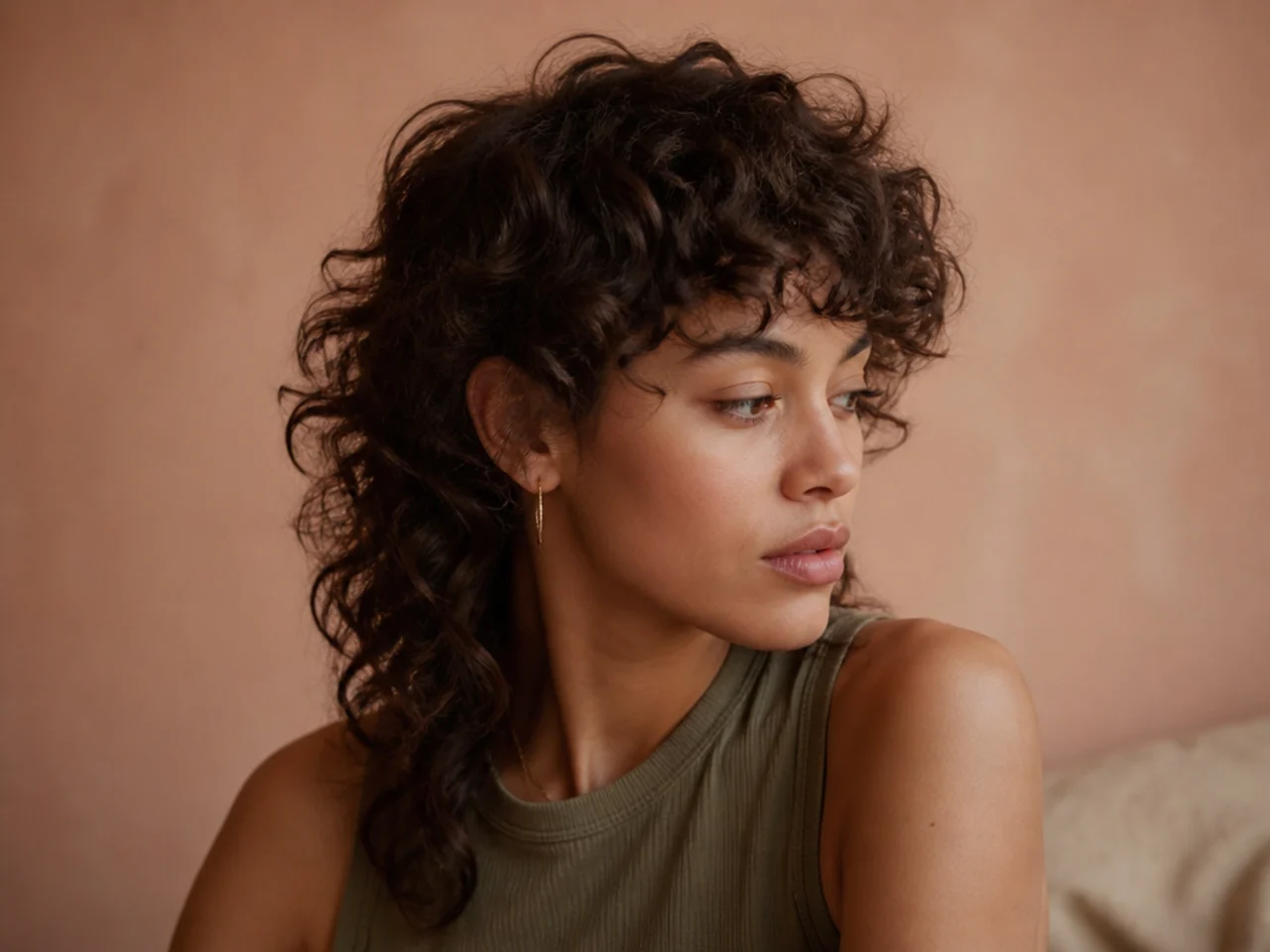 A curly mullet on dense thick curls