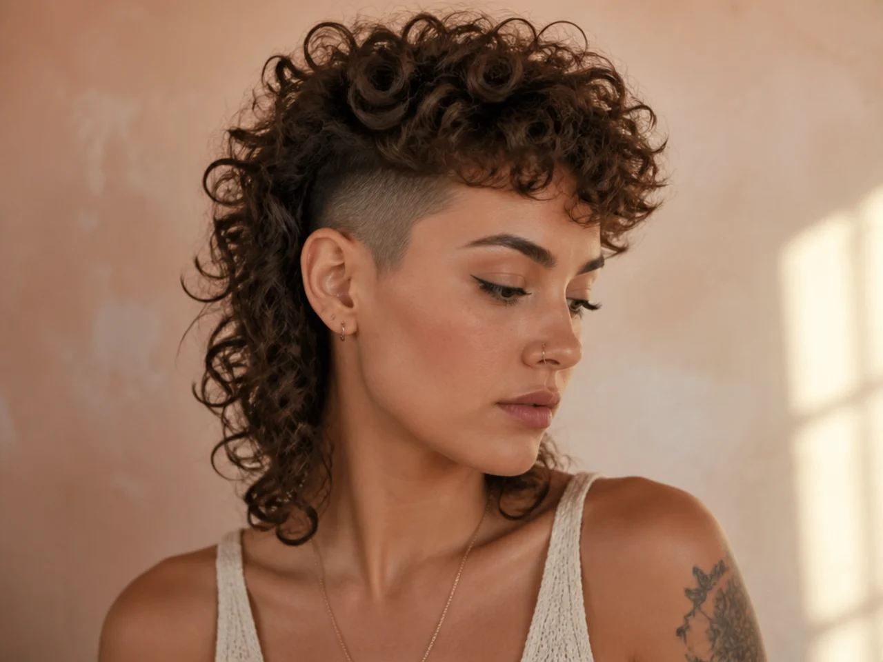 A curly mullet with clippered undercut sides