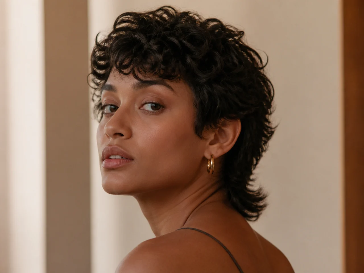 A short curly mullet with the tail ending at the nape