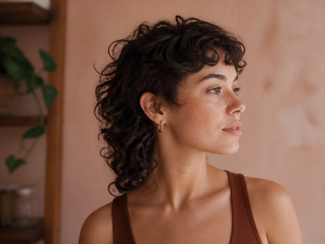 A curly mullet with scissor tapered sides