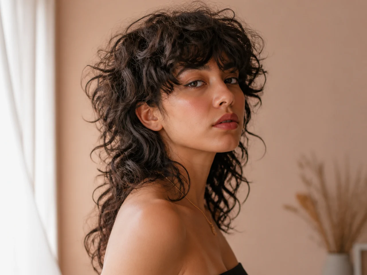 Three quarter view of a curly mullet