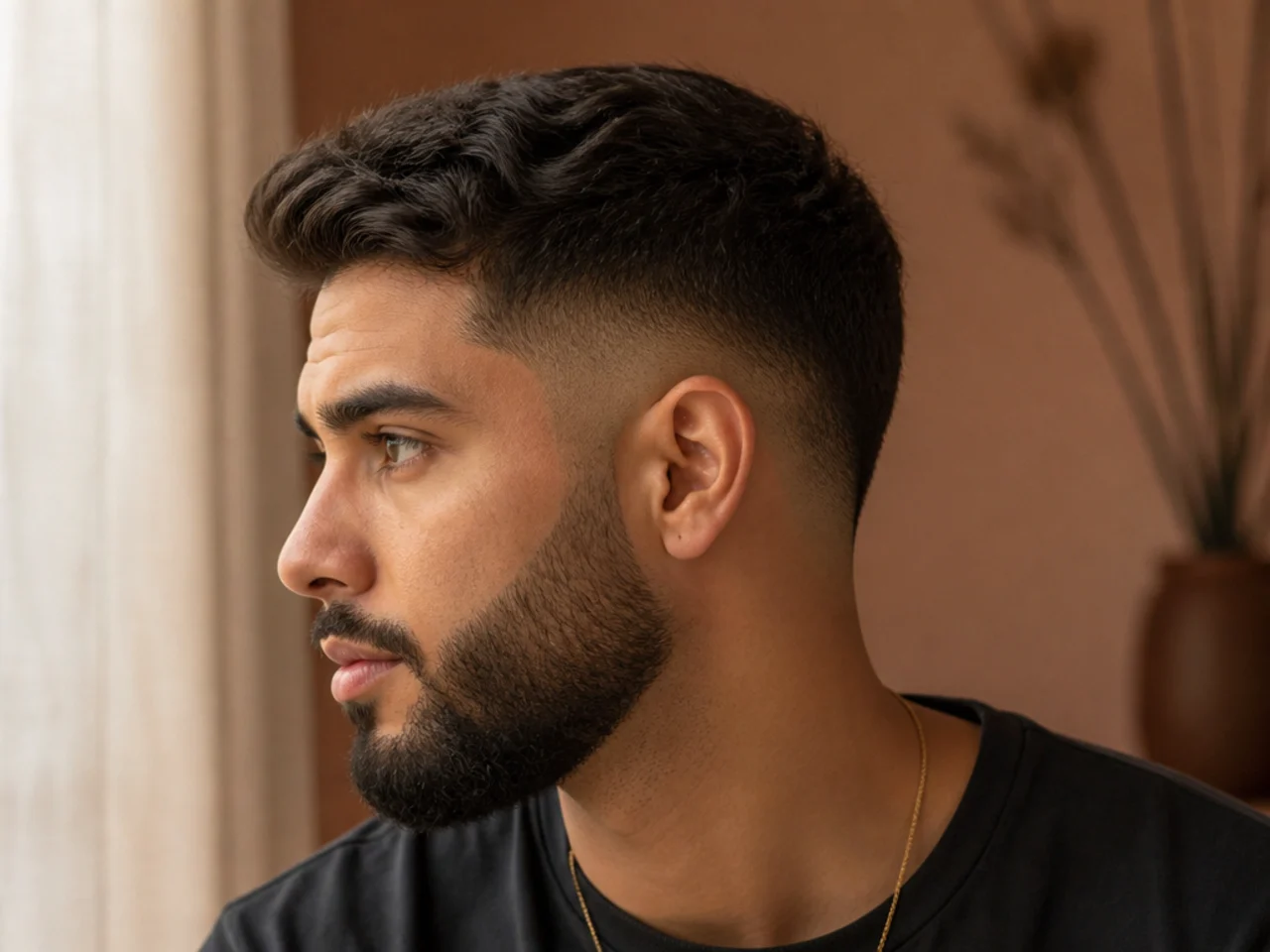 A faded side running down into a beard with no break at the jaw