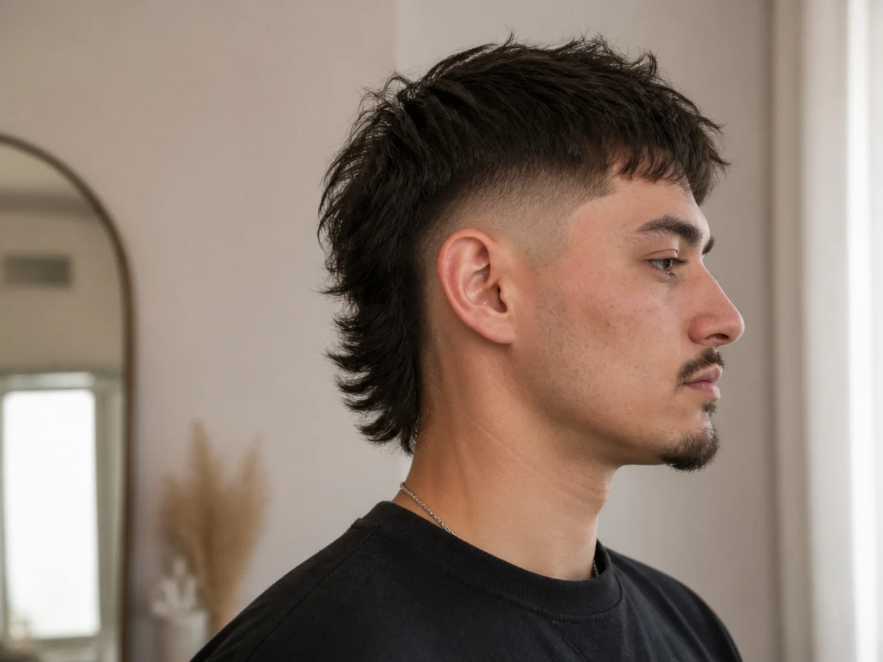 A mullet with a fade line cut too high leaving the head narrow