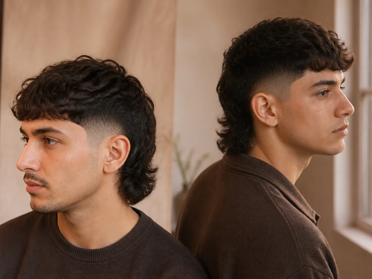 Two mullet fades side by side with different fade heights and tail lengths