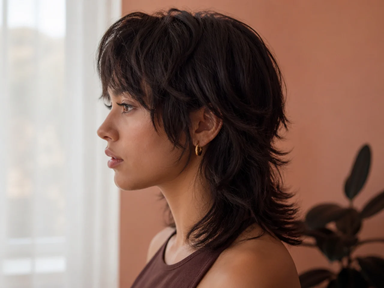A mullet cut on thick hair with internal weight removed