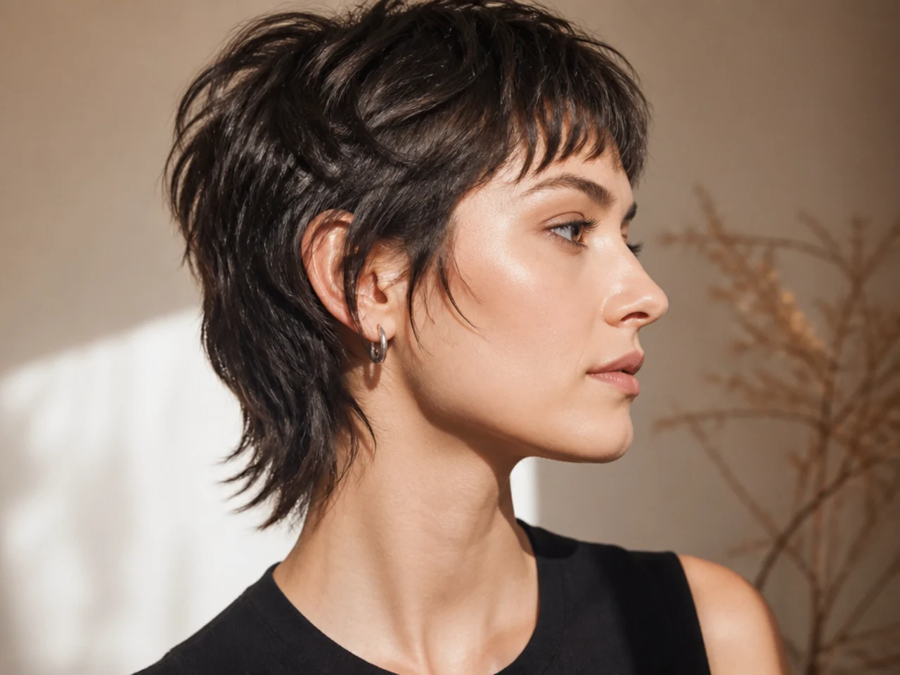 A short mullet cut finishing at the nape