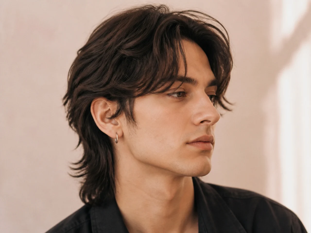 A mullet cut with a curtain fringe
