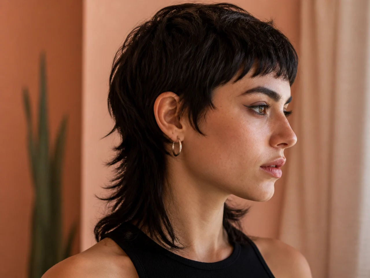 A high contrast mullet cut with a short front