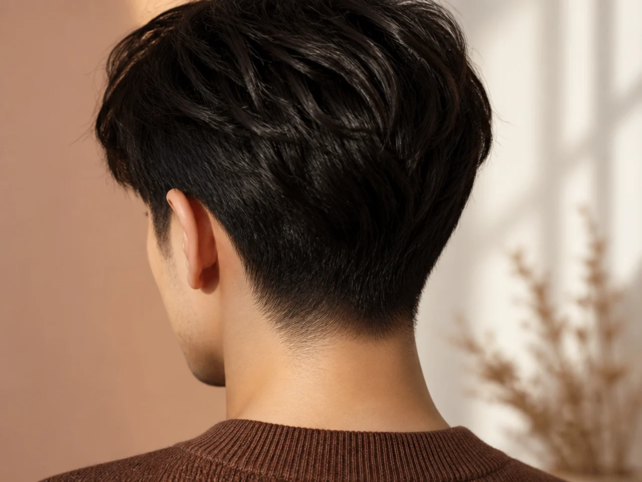 Cross hatched shading following the inward curve of the nape
