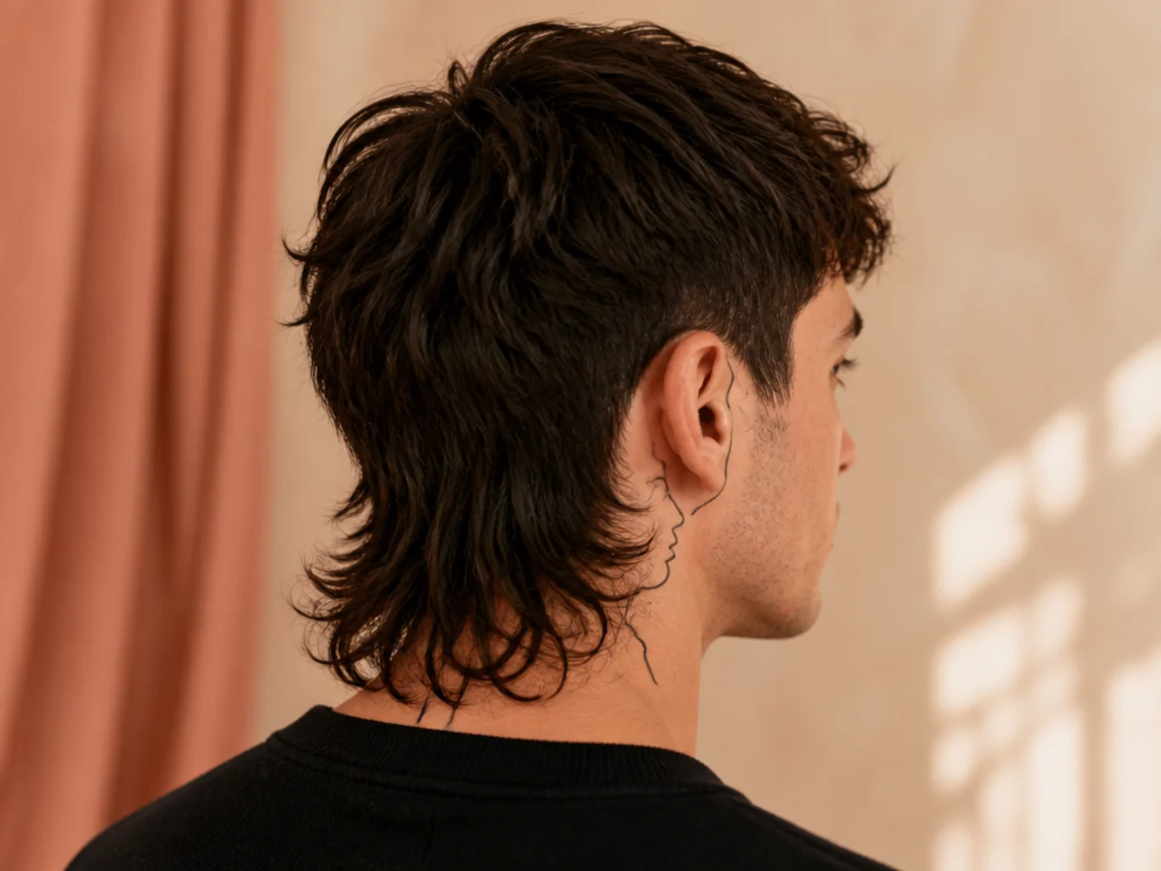 A mullet drawn in a single uniform ink line with no shading