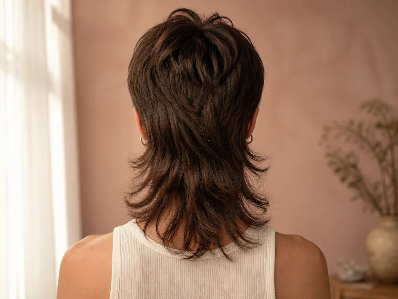 A line drawing of a mullet seen from directly behind