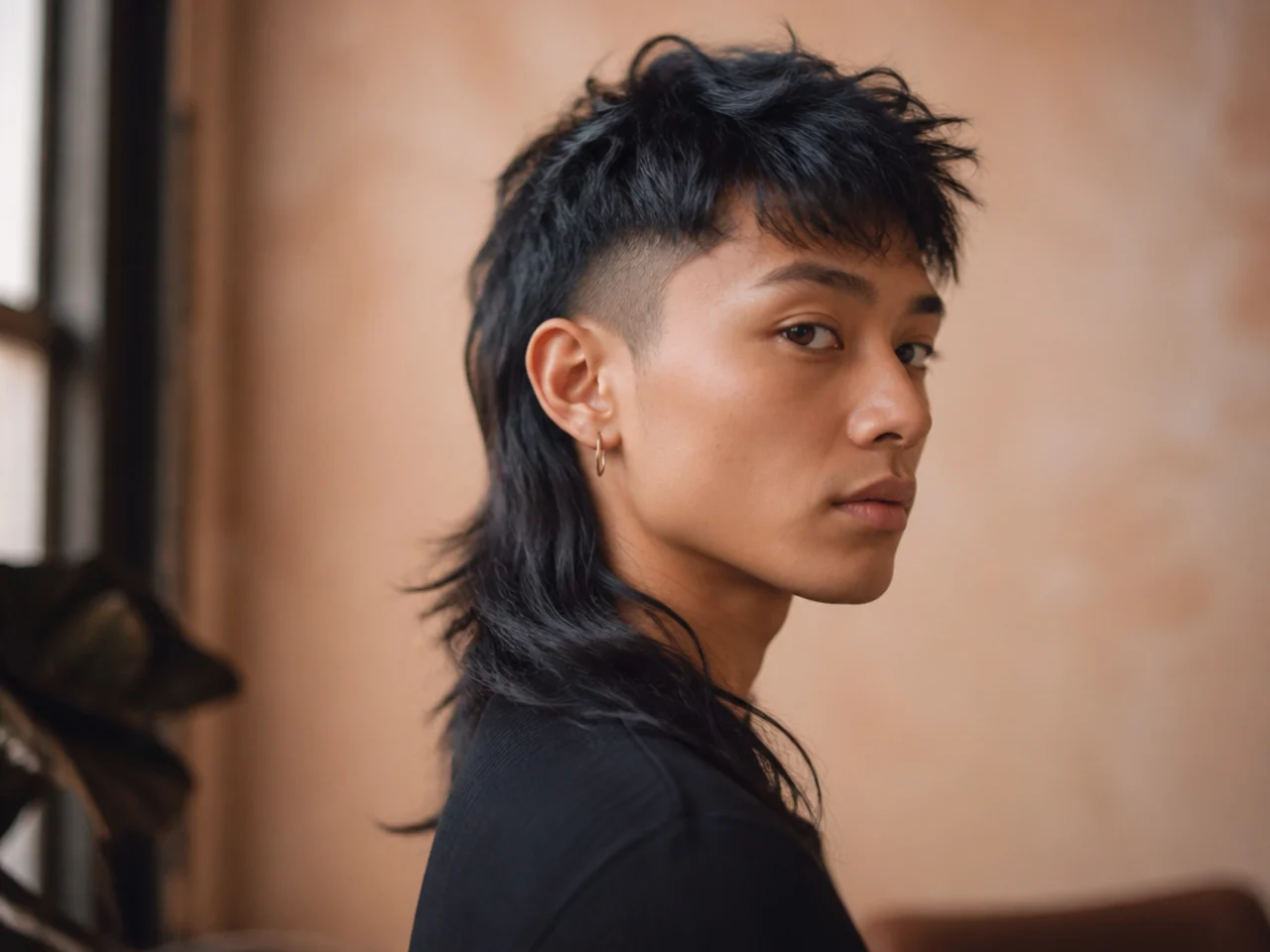 A cartoon style mullet with exaggerated short sides and a long tail