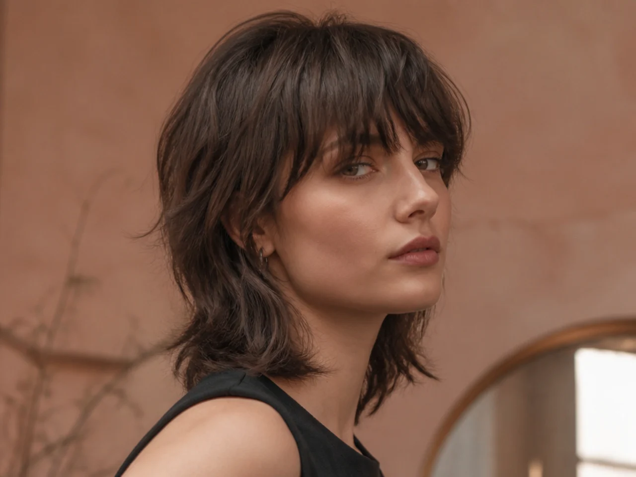 A sketched mullet with a full fringe balancing the mass at the back