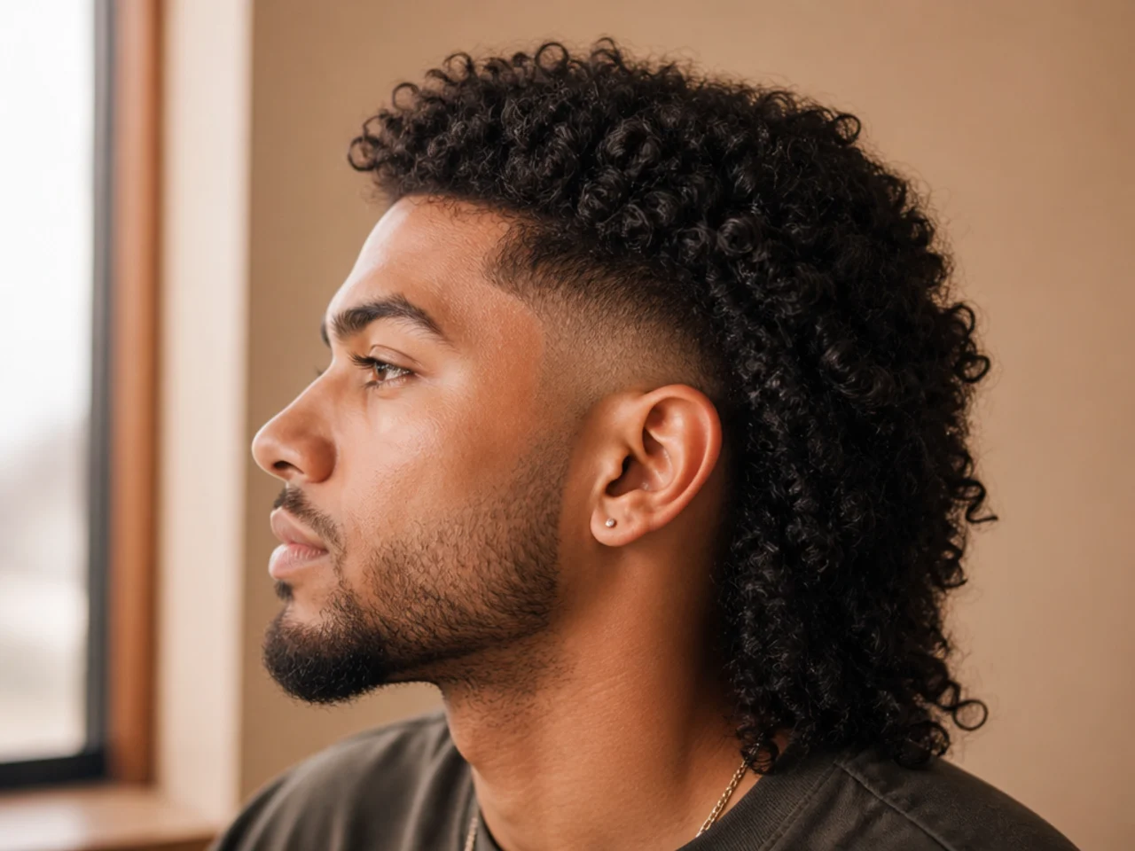 A coily mullet with a clean fade and a full textured tail