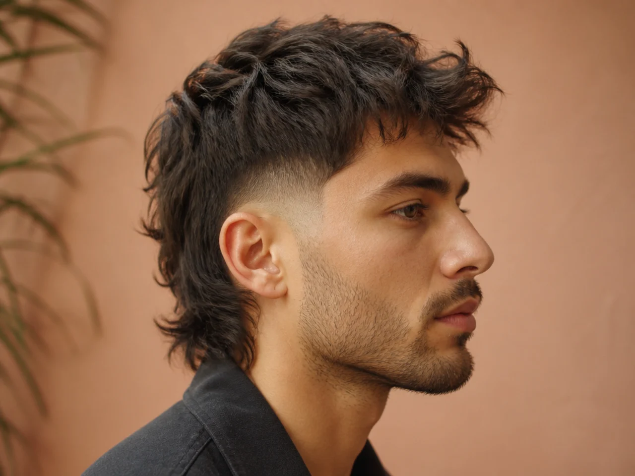 A mullet with a mid fade starting between the ear and the temple