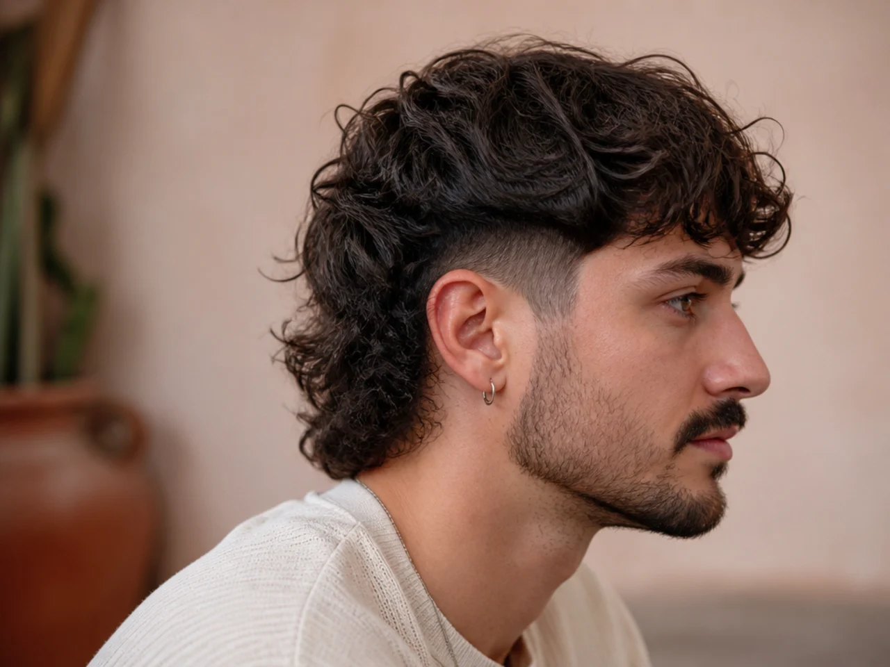 A mullet fade three weeks after cutting with a softened gradient