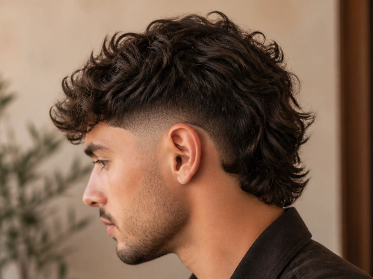 A burst fade curving in a semicircle around the ear with the back left long