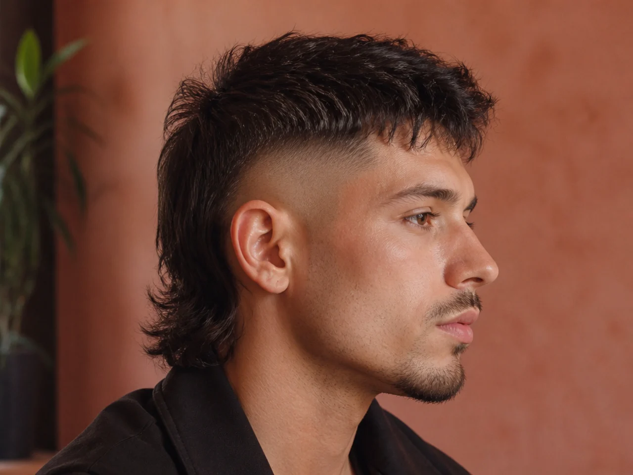 A mullet with a skin fade taken to bare scalp at the sides
