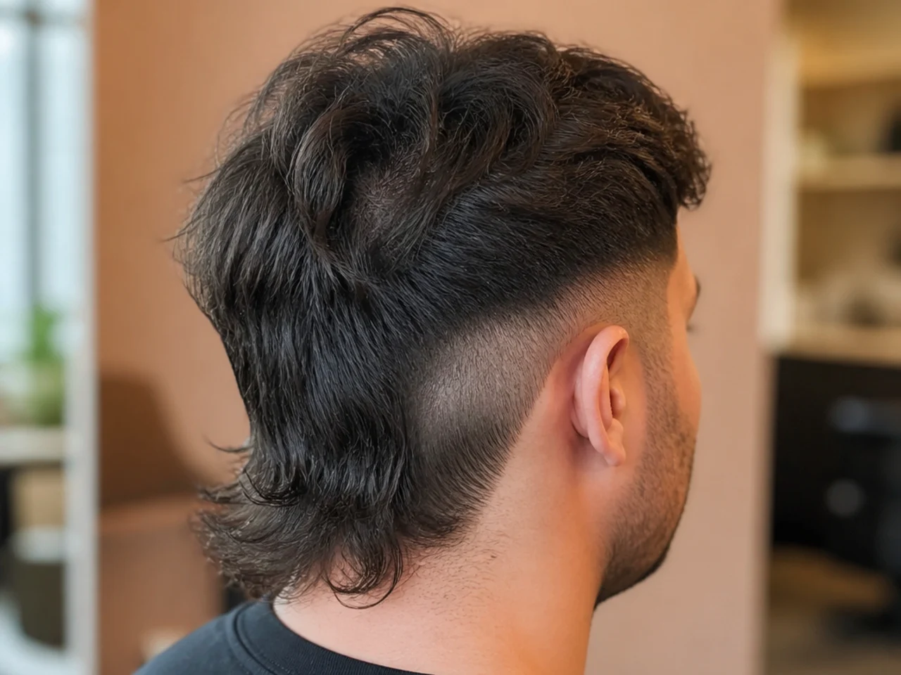 An uneven fade line cutting too high into the back of a mullet