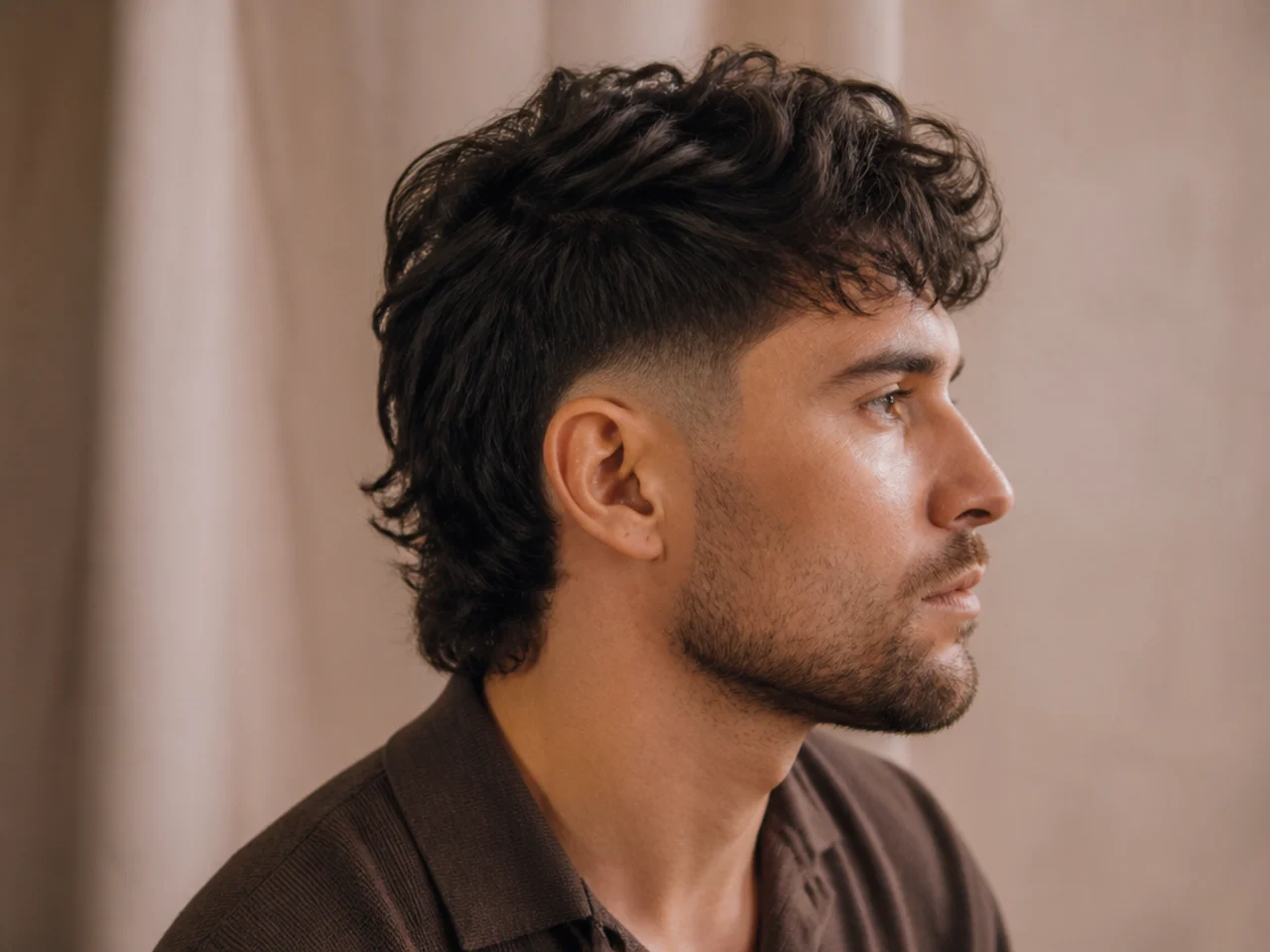 A wavy mullet with a blended fade