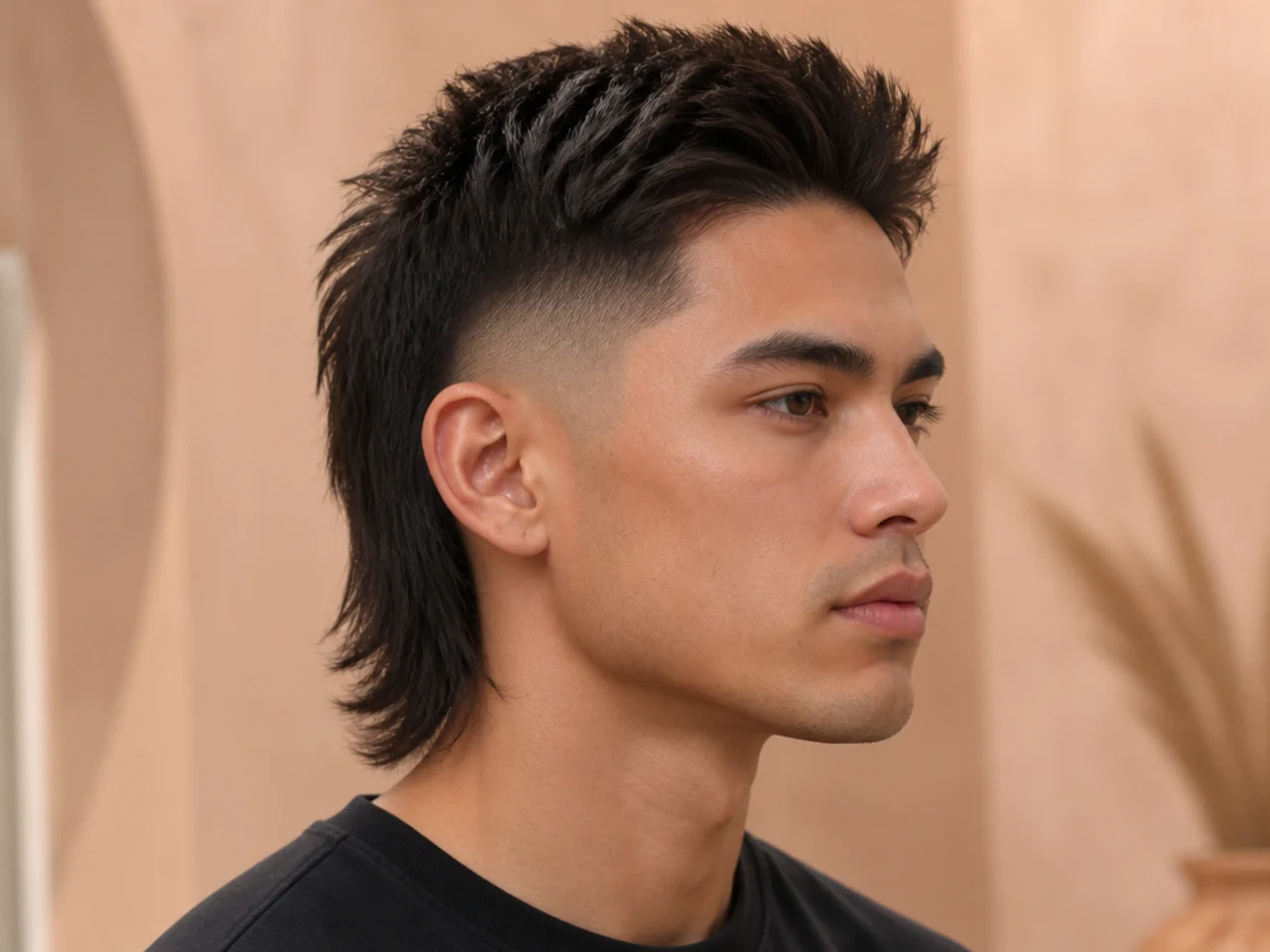 A straight haired mullet with a clean fade