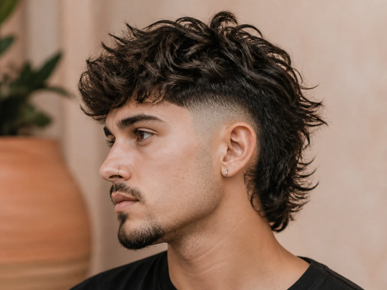 A mullet fade with a heavily textured top