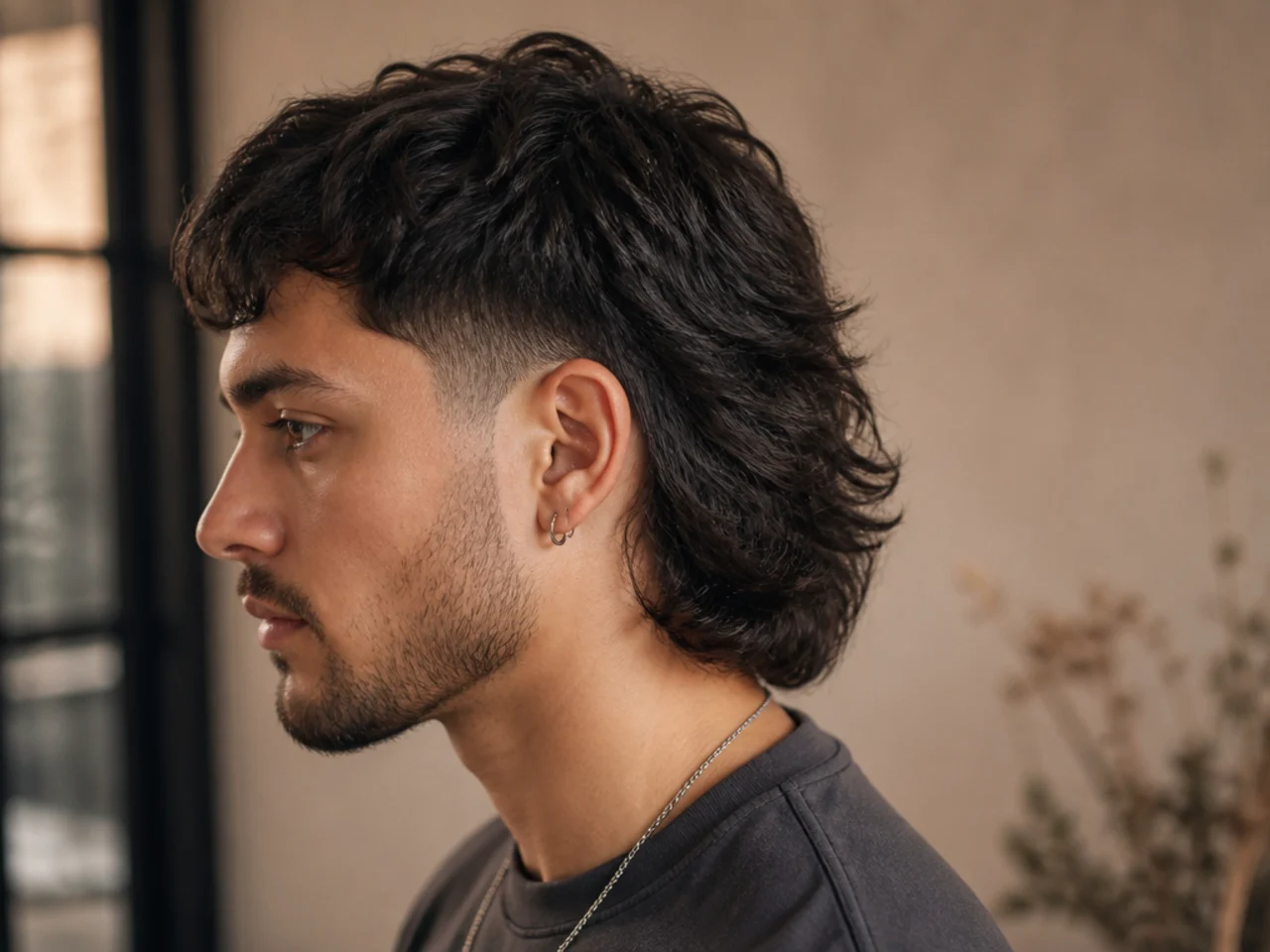 A mullet with a low taper fade at the sides
